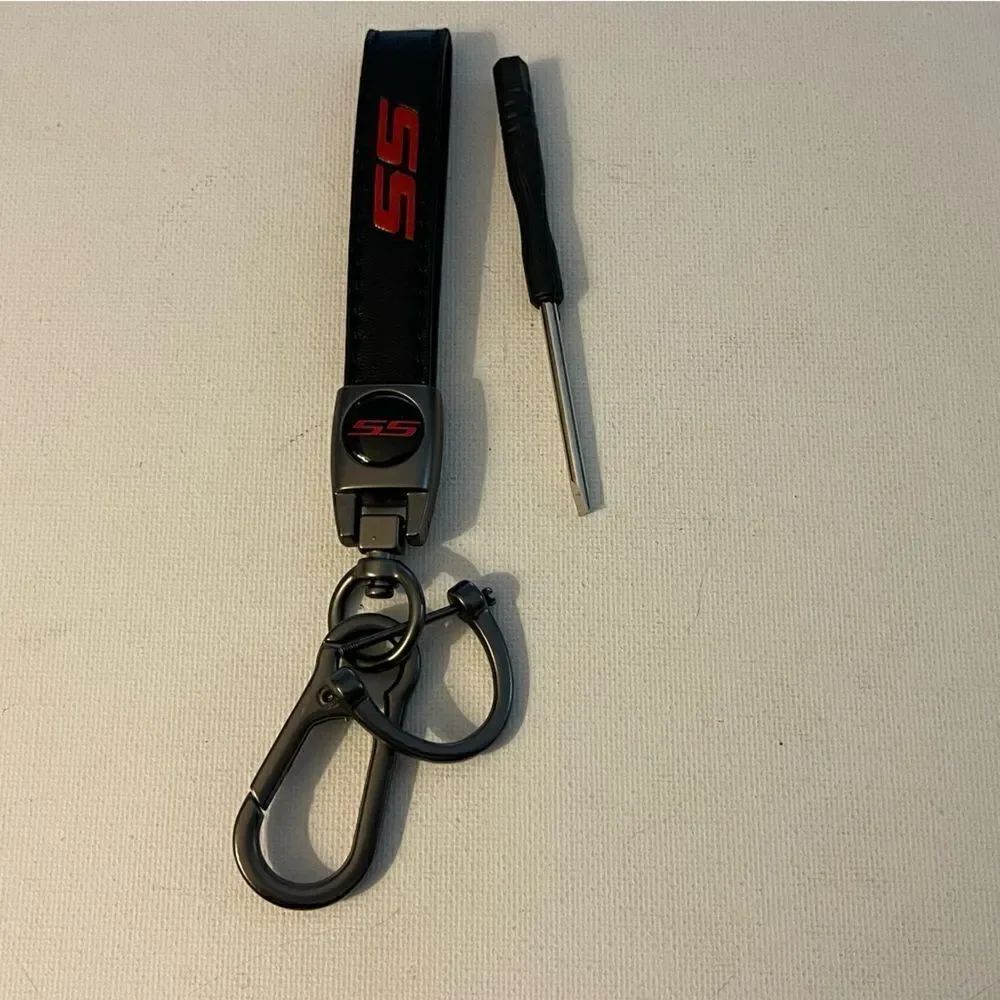 SS Super Sport Logo Key Fob Keychain in Black Leather NWT